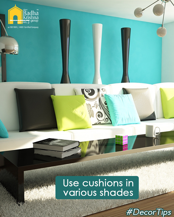 Use cushions in various shades and designs in your living room, to refresh its looks.

#DecorTips #ShreeRadhaKrishnaGroup #Ahmedabad #RealEstate #LuxuryLiving