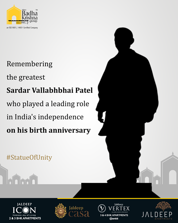 Remembering the greatest Sardar Vallabhbhai Patel who played a leading role in India’s independence on his birth anniversary. 

#StatueOfUnity #UnityStatue #WorldsTallestStatue #TallestStatueOfTheWorld #TallestStatue #IronMan #IronManOfIndia #SardarVallabhbhaiPatel #ShreeRadhaKrishnaGroup #Gujarat #India
