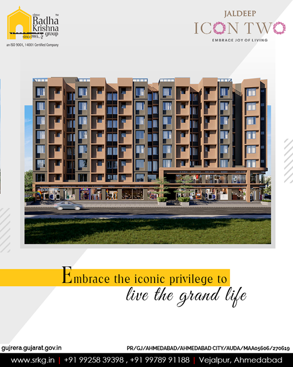 Embrace the iconic privilege to live the grand life by making #JaldeepIcon2 your new residential address.

#Icon2 #ShreeRadhaKrishnaGroup #Ahmedabad #RealEstate #SRKG
