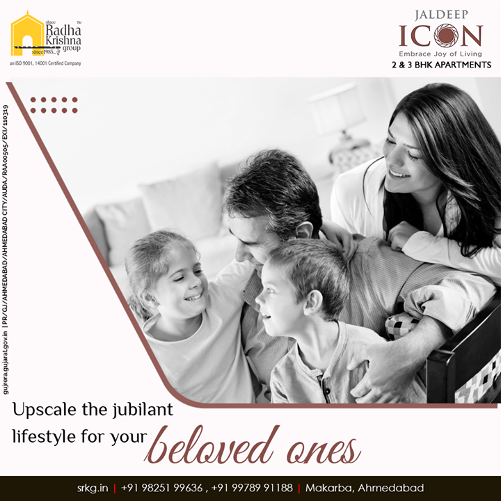 Upscale the jubilant lifestyle for your beloved ones by helping them to get access to all the life-changing amenities at #JaldeepIcon.

#AlluringApartments #ExpanseOfElegance #LuxuryLiving #ShreeRadhaKrishnaGroup #Ahmedabad #RealEstate #SRKG