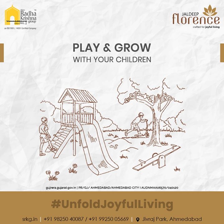 Rejoice in the happiness of children as they learn how to play and discover something new at the playground of #JaldeepFlorence

#Launchingsoon #LuxuryLiving #ShreeRadhaKrishnaGroup #Ahmedabad #RealEstate #SRKG