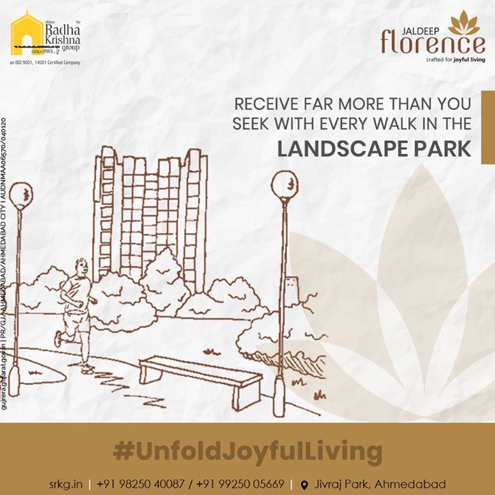 Surrounded by tranquility, Landscape Park is designed with the desire to offer a refreshing respite for a serene and joyful living experience.

#JaldeepFlorence #Launchingsoon #LuxuryLiving #ShreeRadhaKrishnaGroup #Ahmedabad #RealEstate #SRKG
