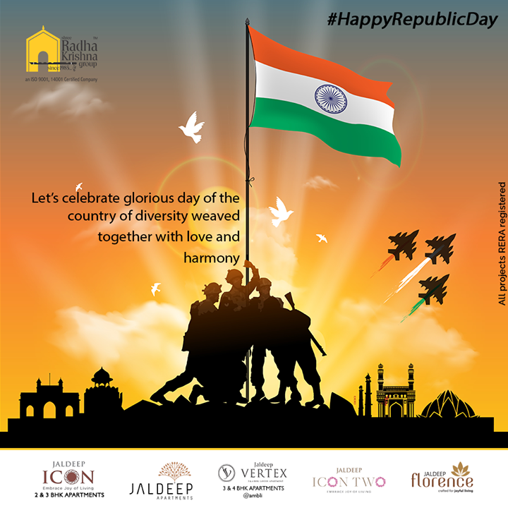 Let's celebrate glorious day of the country of diversity weaved together with love and harmony 

#HappyRepublicDay #RepublicDayIndia #RepublicDay2021 #India #JaiHind #RadhaKrishnaGroup #ShreeRadhaKrishnaGroup #JivrajPark #Ahmedabad #RealEstate #SRKG