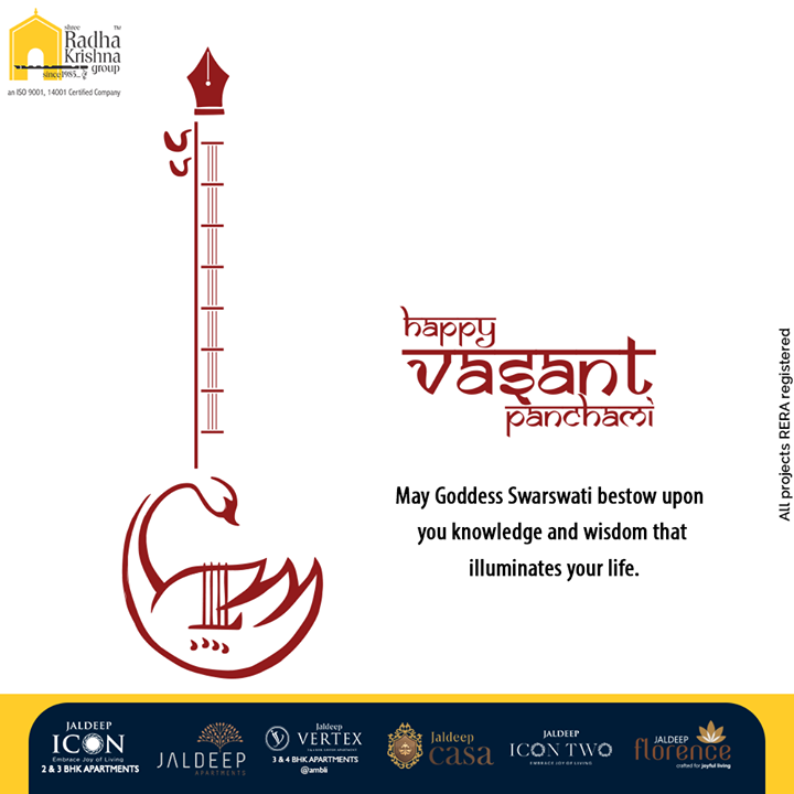 May Goddess Saraswati bestow upon you knowledge and wisdom that illuminates your life.

#VasantPanchami #HappyVasantPanchmi #SaraswatiPuja #VasantPanchami2021 #ShreeRadhaKrishnaGroup #Ahmedabad #RealEstate #SRKG
