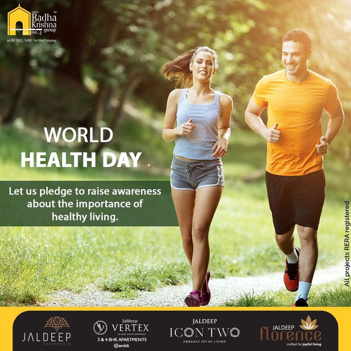 Let us pledge to raise awareness about the importance of healthy living.

#WorldHealthDay #WorldHealthDay2021 #HealthDay #StayHealthy #ShreeRadhaKrishnaGroup #Ahmedabad #RealEstate #SRKG