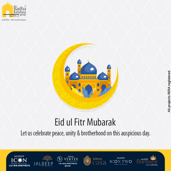 Let us celebrate peace, unity & brotherhood on this auspicious day.

#EidMubarak #EidAlFitr #EidMubarak2021 #ShreeRadhaKrishnaGroup #RadhaKrishnaGroup #SRKG #Ahmedabad #RealEstate