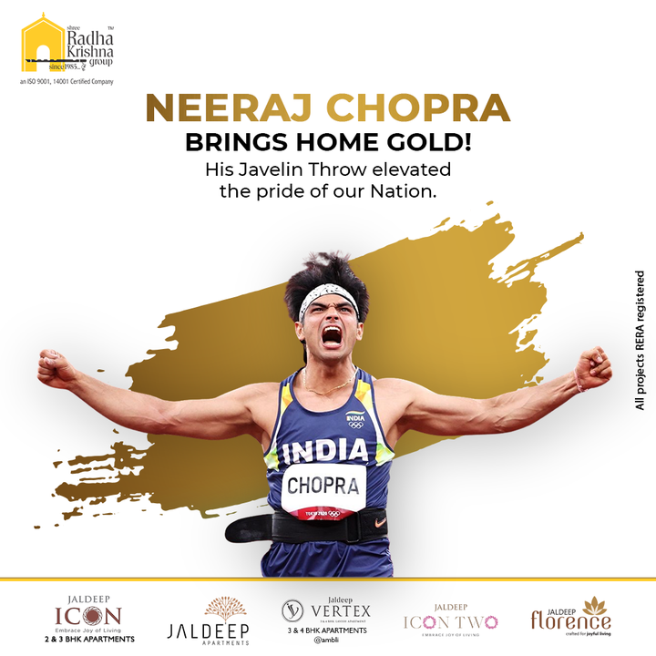 His Javelin Throw elevated the pride of our Nation.

#NeerajChopra #JavelinThrow #GoldMedal #Gold #India #Champion #TokyoOlympics #Olympics #Olympics2020 #ShreeRadhaKrishnaGroup #RadhaKrishnaGroup #SRKG #Ahmedabad #RealEstate