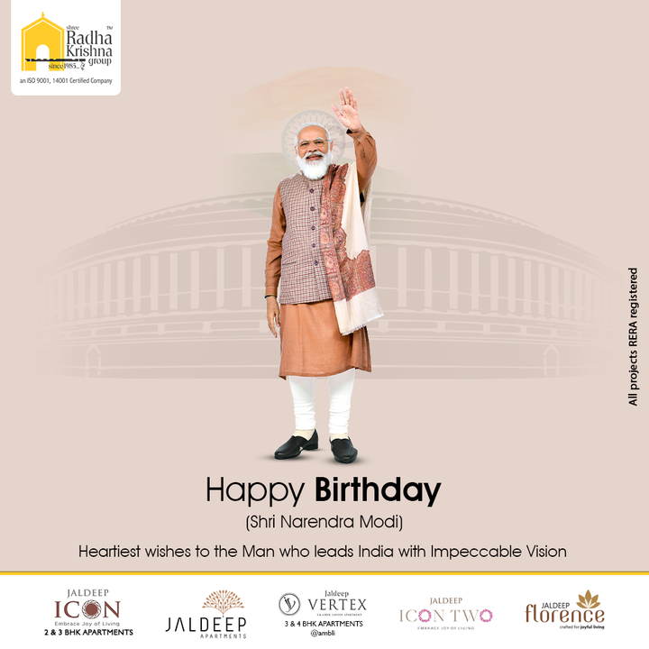 Heartiest Happy Birthday to the Man who leads India with Impeccable Vision.

#HappyBirthdayShriNarendraModi #NarendraModi #Modi #Modiji #Birthday #pmofIndia #ShreeRadhaKrishnaGroup #RadhaKrishnaGroup #SRKG #Ahmedabad #RealEstate