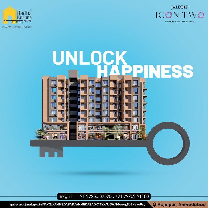 Your key to happiness is here Jaldeep Icon 2!

Jaldeep Icon 2 offers a prudently built dwelling for you and your family with plenty of amenities and an affordable price tag.

#JaldeepIconTwo #IconTwo #LuxuryLiving #ShreeRadhaKrishnaGroup #RadhaKrishnaGroup #SRKG #Vejalpur #Ahmedabad #RealEstate
