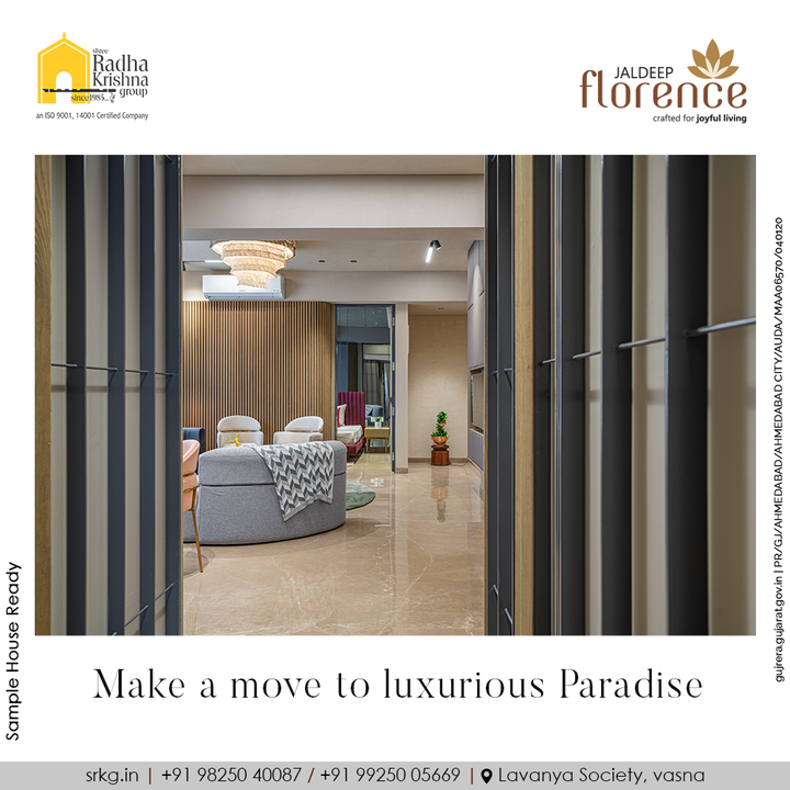 Make a move to your dream home where you can  love a happy and luxurious life that you dreaming for.   

#JaldeepFlorence #Amenities #LuxuryLiving #RadhaKrishnaGroup #ShreeRadhaKrishnaGroup #Ahmedabad #RealEstate #SRKG