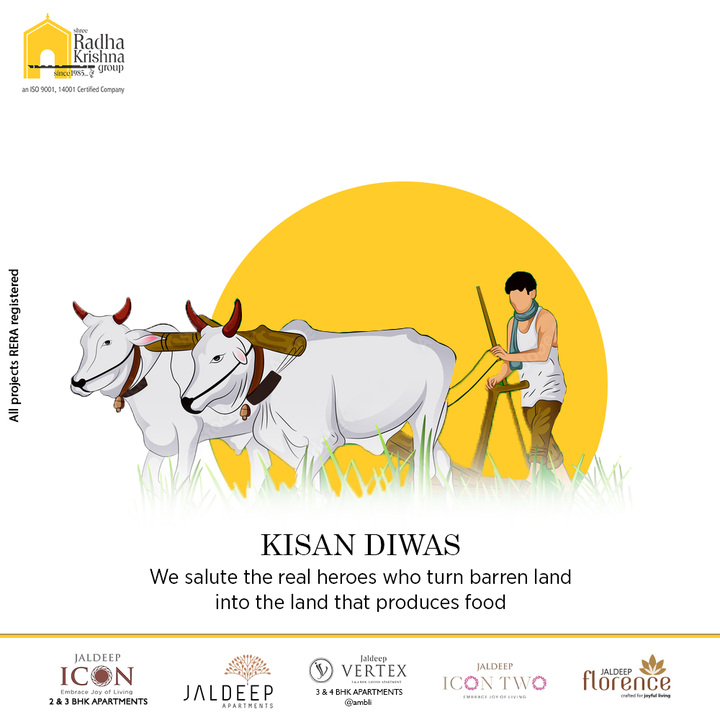 We salute the real heroes who turn barren land into the land that produces food. 

#KisanDiwas #KisanDiwas2021 #Kisan #Farmer #NationalFarmersDay #FarmersDay #ShreeRadhaKrishnaGroup #Ahmedabad #RealEstate #SRKG