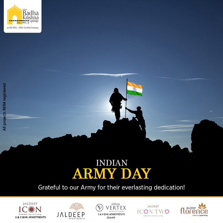 Grateful to our Army for their everlasting dedication!

#IndianArmy #IndianArmyDay #JaiHind #IndianArmyDay2022
#RadhaKrishnaGroup #ShreeRadhaKrishnaGroup #Ahmedabad #RealEstate #SRKG