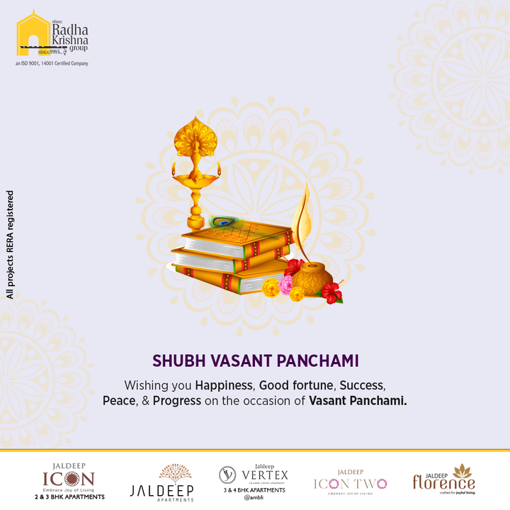 Wishing you Happiness, Good fortune, Success, Peace, & Progress on the occasion of Vasant Panchami.

#VasantPanchami #HappyVasantPanchmi #SaraswatiPuja #VasantPanchami2022 #RadhaKrishnaGroup #ShreeRadhaKrishnaGroup #Ahmedabad #RealEstate #SRKG
