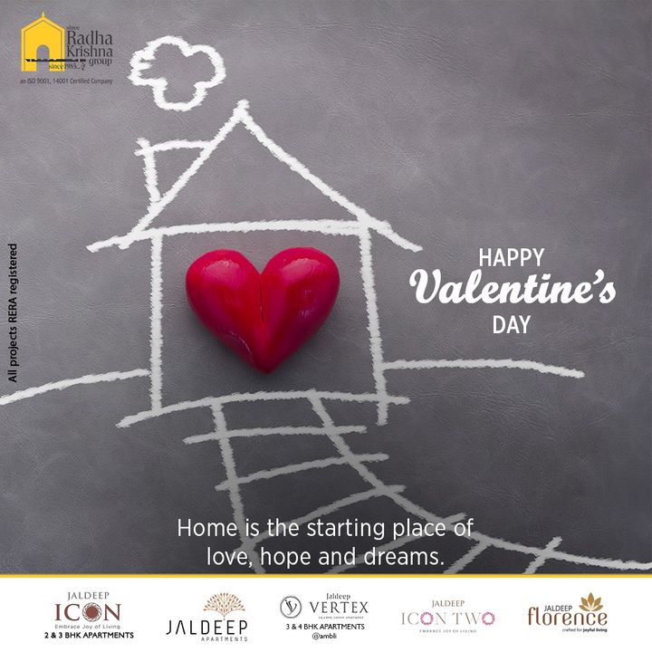 Home is the starting place of love, hope and dreams.

#HappyValentinesDay #ValentinesDay #Love #Valentine #ValentinesDay2022 #RadhaKrishnaGroup #ShreeRadhaKrishnaGroup #Ahmedabad #RealEstate #SRKG