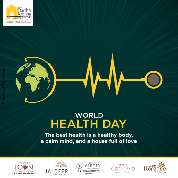 The best health is a healthy body, a calm mind, and a house full of love

#WorldHealthDay #WorldHealthDay2022 #HealthDay #StayHealthy #HealthForAll #ShreeRadhaKrishnaGroup #Ahmedabad #RealEstate #SRKG