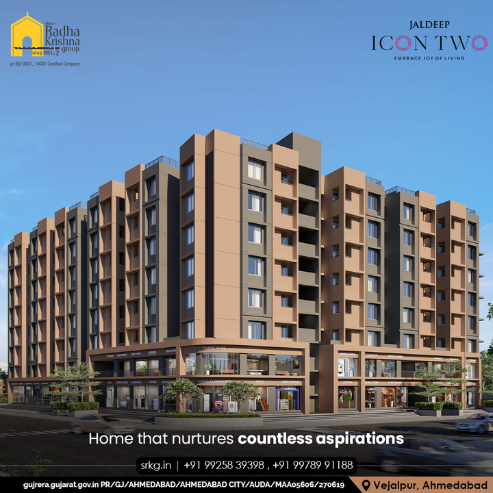 We can grow our boundless ambitions, which support our future, this is what we feel at our home.

#JaldeepIconTwo #IconTwo #LuxuryLiving #ShreeRadhaKrishnaGroup #RadhaKrishnaGroup #SRKG #Vejalpur #Makarba #Ahmedabad #RealEstat