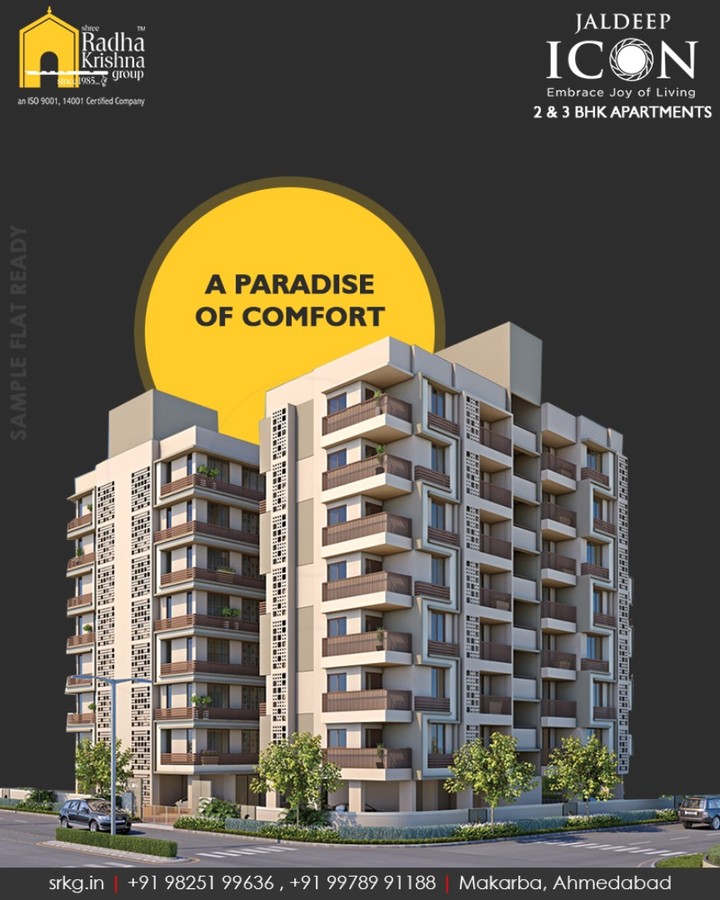 Your home of happiness amidst nature inspired vista

#JaldeepIcon #SampleFlatReady #2and3BHKApartments #LuxuryLiving #ShreeRadhaKrishnaGroup #Makarba #Ahmedabad