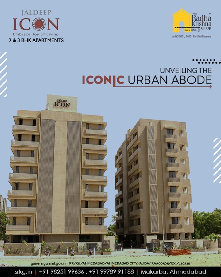 Turning impressions into reality, we unveil the iconic urban residential project; #JaldeepIcon. Book a site visit and get your quote now! 
#BookingsOpen #IconicLiving #ShreeRadhaKrishnaGroup #Ahmedabad #RealEstate #SRKG #KidFriendlyAmenities