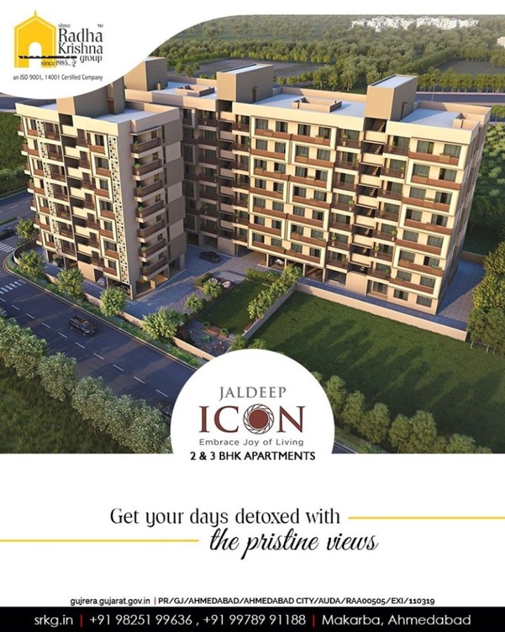 Happiness is owning an abode offering gorgeous views!

Get your days detoxed with the pristine views at #JaldeepIcon.

#Amenities #LuxuryLiving #ShreeRadhaKrishnaGroup #Ahmedabad #RealEstate #SRKG #IconicApartments #IconicLiving