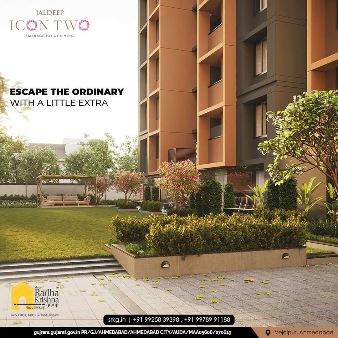 Escape the ordinary with a little extra and give your loved ones an extraordinary living only at Jaldeep Icon Two.

#JaldeepIconTwo #IconTwo #LuxuryLiving #ShreeRadhaKrishnaGroup #RadhaKrishnaGroup #SRKG #Vejalpur #Makarba #Ahmedabad #RealEstate