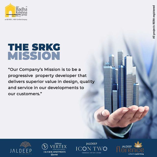Our Company’s Mission is to be a progressive property developer that delivers superior value in design, quality and service in our developments to our customers.

#ShreeRadhaKrishnaGroup #RadhaKrishnaGroup #SRKG #Ahmedabad #RealEstate