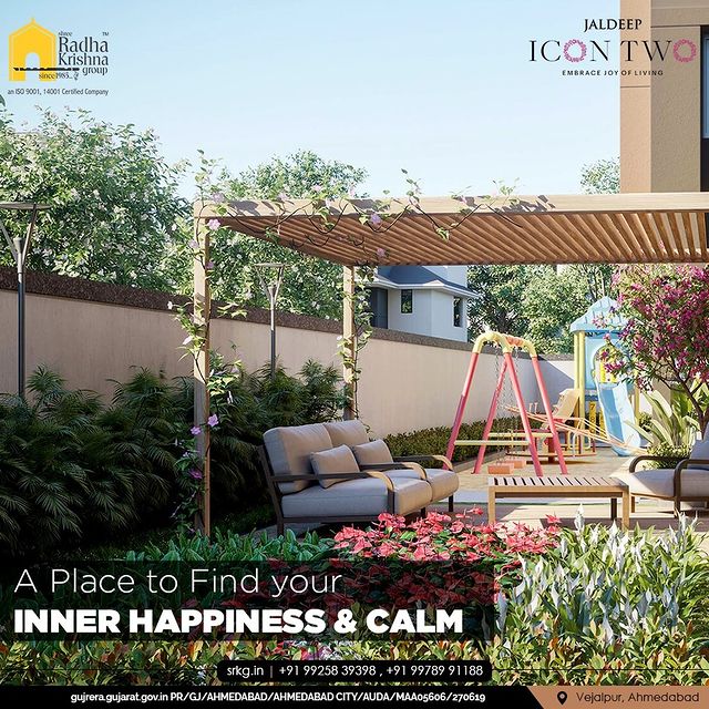 In today’s hectic life, it is better and necessary to slow down from time to time and spend some time relaxing and composing yourself. For that, Jaldeep Icon 2’s campus has an incorporated sitting area surrounded by lush greenery to help you sit, relax, and Find your Inner Happiness & Calm.

#JaldeepIconTwo #IconTwo #LuxuryLiving #ShreeRadhaKrishnaGroup #RadhaKrishnaGroup #SRKG #Vejalpur #Makarba #Ahmedabad #RealEstate