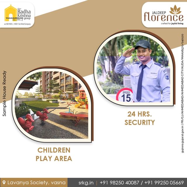 Discover a safe haven for your family with our new homes featuring children's play areas and 24/7 security. Experience the ultimate in comfort and peace of mind. 

#JaldeepFlorence  #Amenities #security  #ChilderenPlayArea  #Facilites  #Connectivity  #LuxuryLiving  #RealEstate  #RadhaKrishnaGroup  #ShreeRadhaKrishnaGroup #JivrajPark  #Ahmedabad  #SRKG