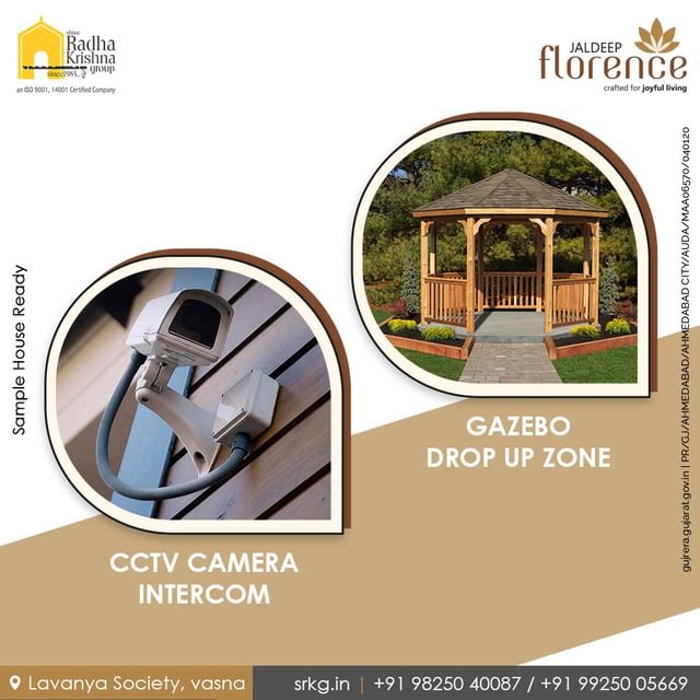 Ensure the safety of your home with our CCTV camera and intercom systems, while enjoying the beauty of nature in our relaxing gazebo. Our convenient drop-off zone makes coming and going a breeze. Live securely and comfortably with Jaldeep Florence. 

#JaldeepFlorence #Facilites #Connectivity #LuxuryLiving #RealEstate #RadhaKrishnaGroup #ShreeRadhaKrishnaGroup #JivrajPark #Ahmedabad #SRKG