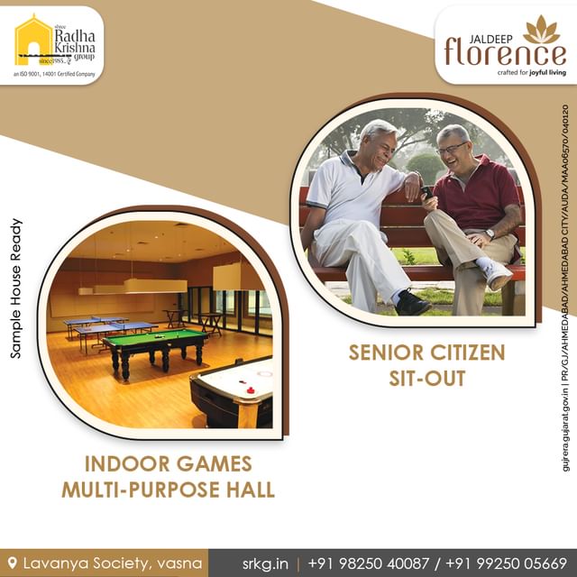 Jaldeep Florence is designed to cater to the needs of senior citizens with its dedicated sit-out area and a multi-purpose hall for indoor games. It's a perfect blend of comfort, safety, and recreation for the elderly.

#JaldeepFlorence #Facilites #Connectivity #LuxuryLiving #RealEstate #RadhaKrishnaGroup #ShreeRadhaKrishnaGroup #JivrajPark #Ahmedabad #SRKG