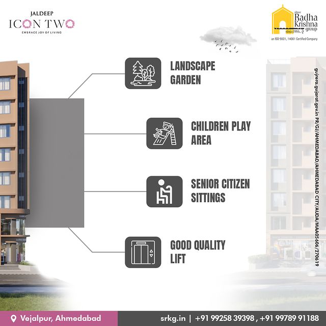 From fitness centers to entertainment spaces, Jaldeep Icon Two has it all. Live, work, and play in style and comfort with Jaldeep Icon Two. 

#IconicLifestyle #ExclusiveHomes #RedfeningLuxury #LuxuryHomes #IconicHomes #LuxuryLifestyle #LuxuryRealestate #JaldeepIconTwo #Amenities #Luxurious #Living #RadhaKrishnaGroup #ShreeRadhaKrishnaGroup #Jivrajpark #Ahmedabad #Realestate #SRKG
