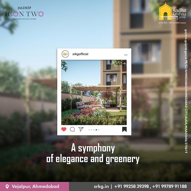 Get ready to be mesmerized by the symphony of elegance and greenery at Icon Two! Experience the magnificence of our stunning gardens and lush surroundings that create a harmonious blend of nature and architecture. 

#IconTwoLiving #EleganceAndGreenery #MagnificentGardens #LushSurroundings #Tranquility #Sophistication #LuxuryLiving #BreathtakingCharm #RadhaKrishnaGroup #ShreeRadhaKrishnaGroup #Jivrajpark #Ahmedabad #Realestate #SRKG