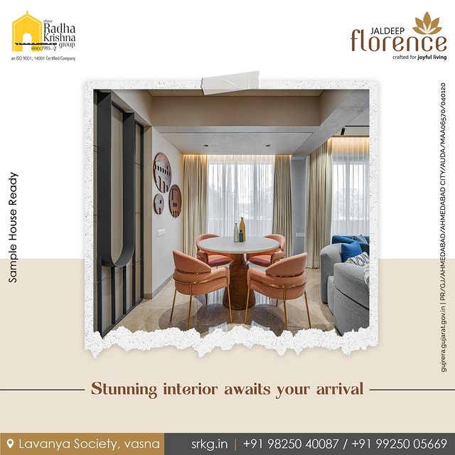 Immerse yourself in the beauty and elegance that awaits your arrival. Experience a truly captivating living space that exudes style and sophistication. 

#JaldeepFlorence #Vasna #StunningInteriors #LuxuryLiving #DreamHome #Elegance #RadhaKrishnaGroup #ShreeRadhaKrishnaGroup #Ahmedabad #SRKG