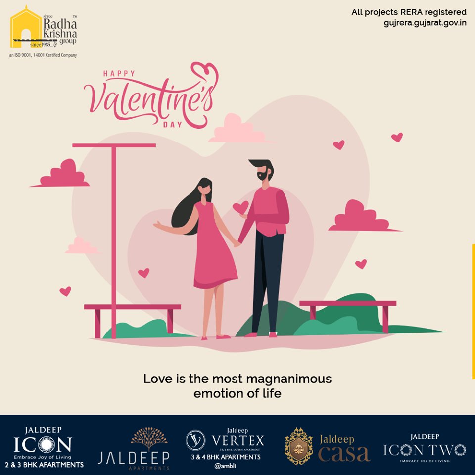 Love is the most magnanimous emotion of life.

#ValentinesDay #Valentines2020 #Valentines #DayOfLove #Love #ValentinesDay2020 #SRKG #ShreeRadhaKrishnaGroup #Ahmedabad #RealEstate https://t.co/EB9pVkHvfj